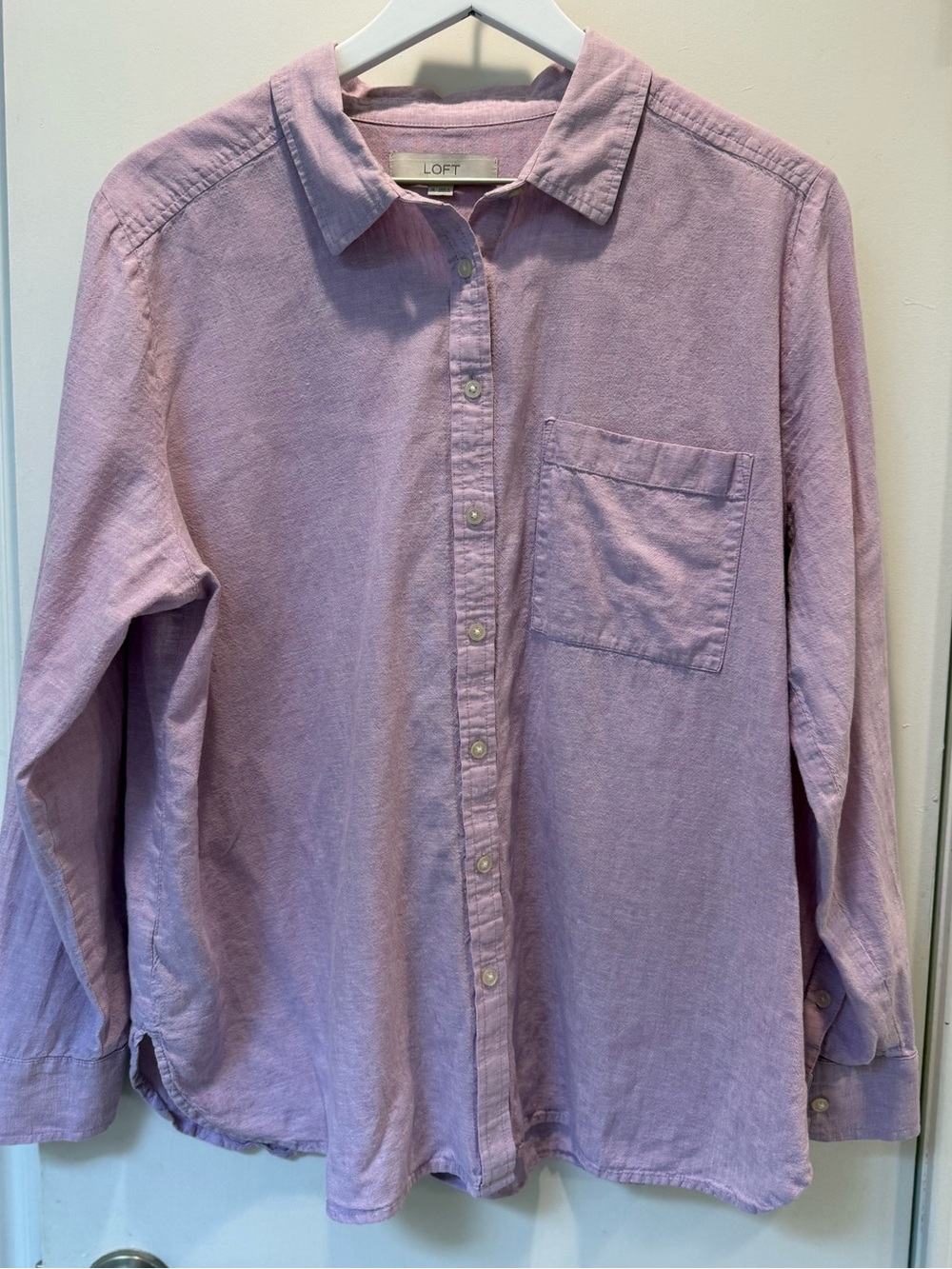Loft Linen cotton blend Button down XL pink